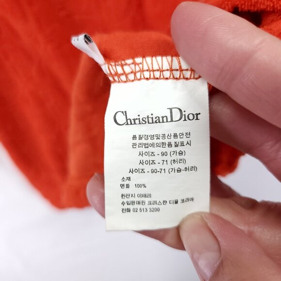 Dior Oblique Jacquard T-Shirt Womens Medium Orange Terry Crew Neck Cotton - Picture 4 of 14